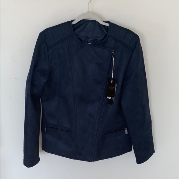 AC Luxury Collection Navy Suede Zip Up Jacket - Picture 1 of 7